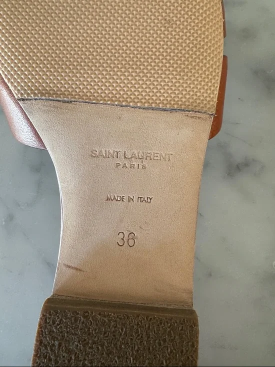 Saint Laurent Tan Braided Leather Slide Mules - Picture 2 of 2
